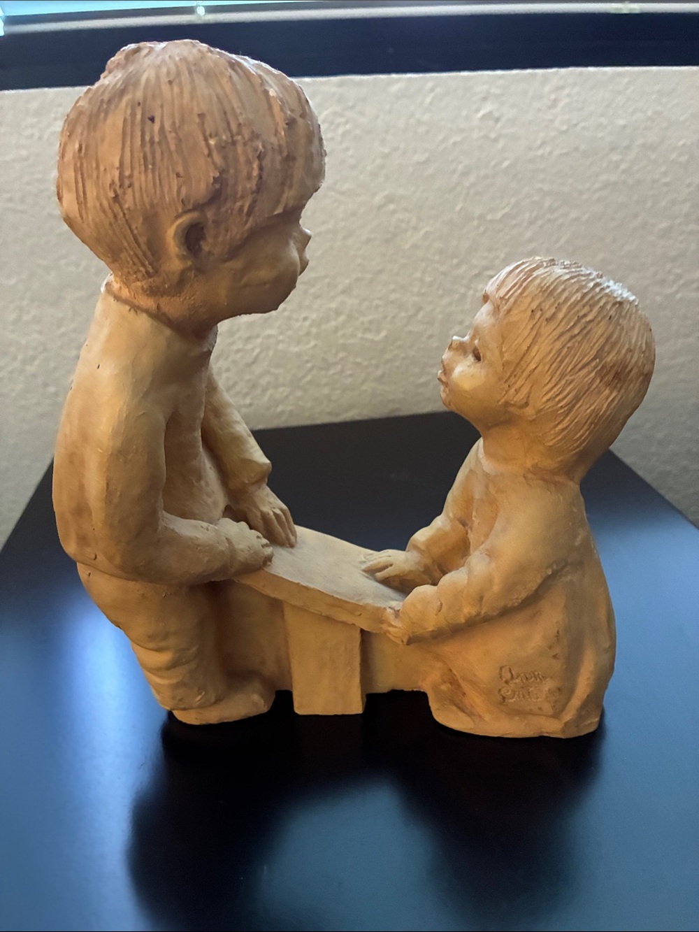 Tan Ceramic Figurine of Two Children Decorative Accent